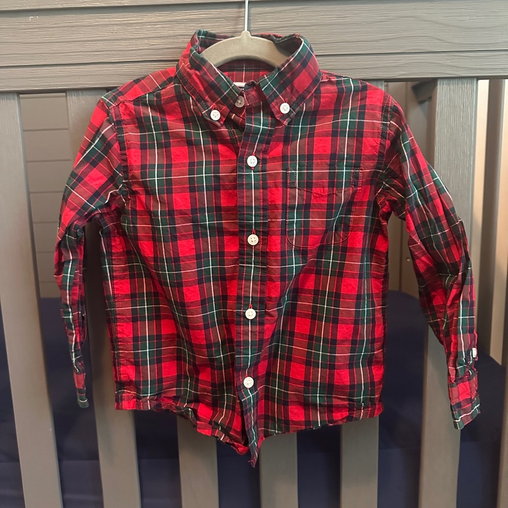Janie and Jack Red and Green Button Down Shirt